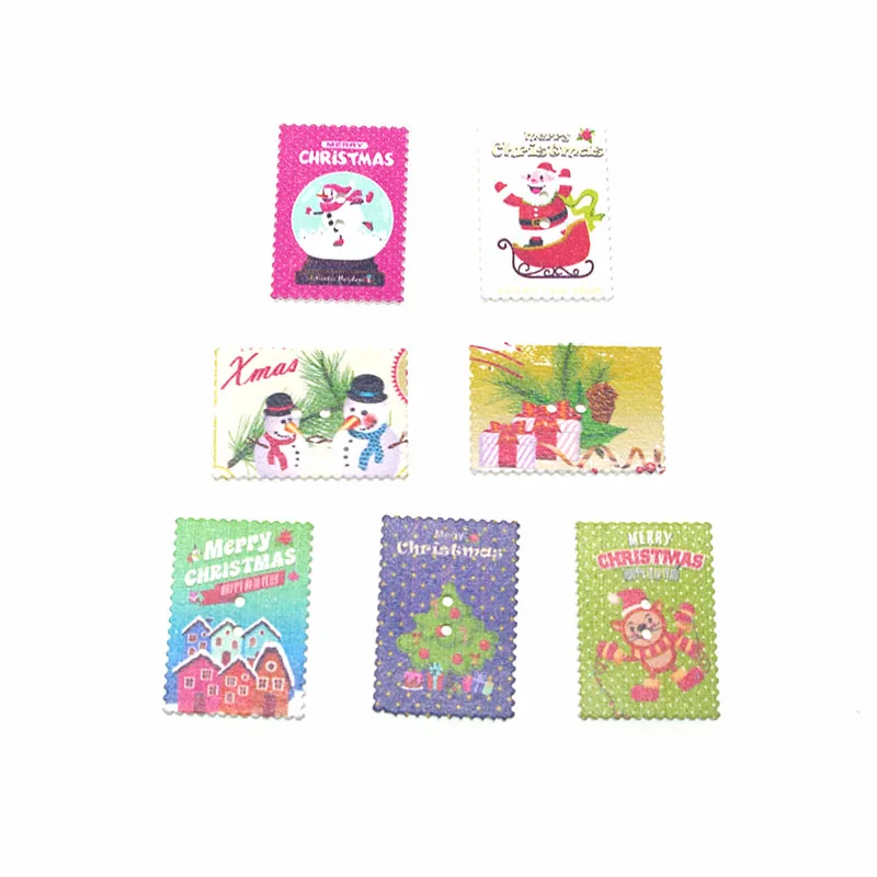 

20PCs Wooden Sewing Buttons Scrapbooking Christmas Painted Stamp Mixed 2Holes 34X24mm buttons for clothing decorative flat back