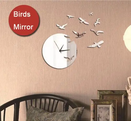 3d зеркало Чайка Настенные часы номер серебро акриловые настенные наклейки саат