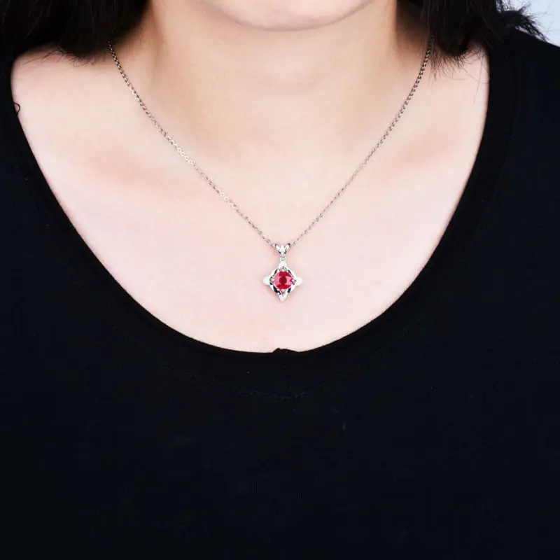 

New Arrival Flower Shape Natural Ruby Pendant 14K White Gold For Girlfriend Anniversary Jewelry Gift WP082