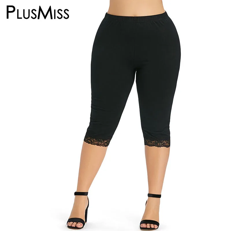 PlusMiss размера плюс 5XL Высокая Талия кружевное Фитнес Леггинсы Джеггинсы Для