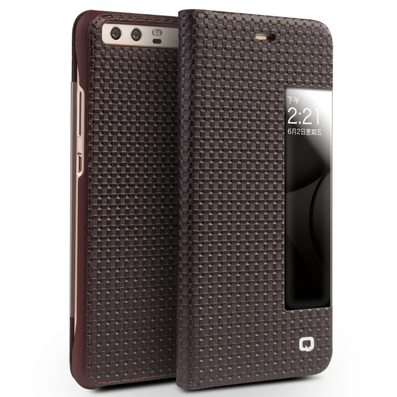 Чехол QIALINO из натуральной кожи для huawei P10 Smart View, флип-чехол с окошком для huawei Ascend P10 Plus, функция пробуждения сна - Цвет: grid brown