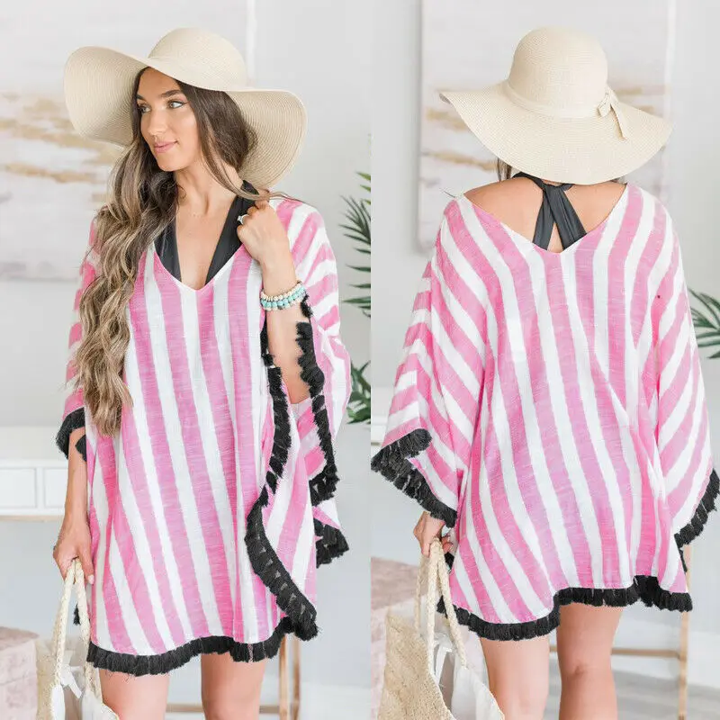 Летние женские полосатые бикини с кисточками пляжная одежда топы для купания