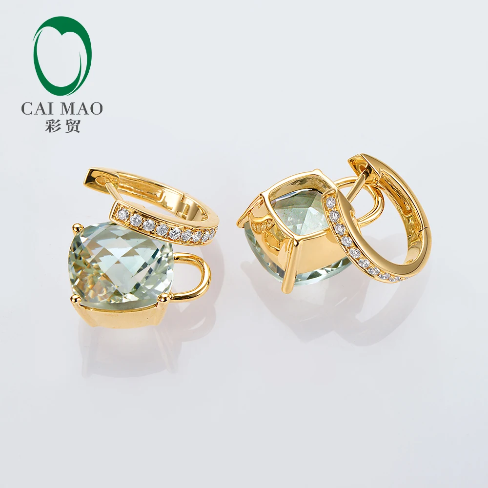 Caimao 10 мм зеленая Подушка цвета аметиста 9.75ct SI G-H бриллианты 14kt желтое золото съемные висячие серьги