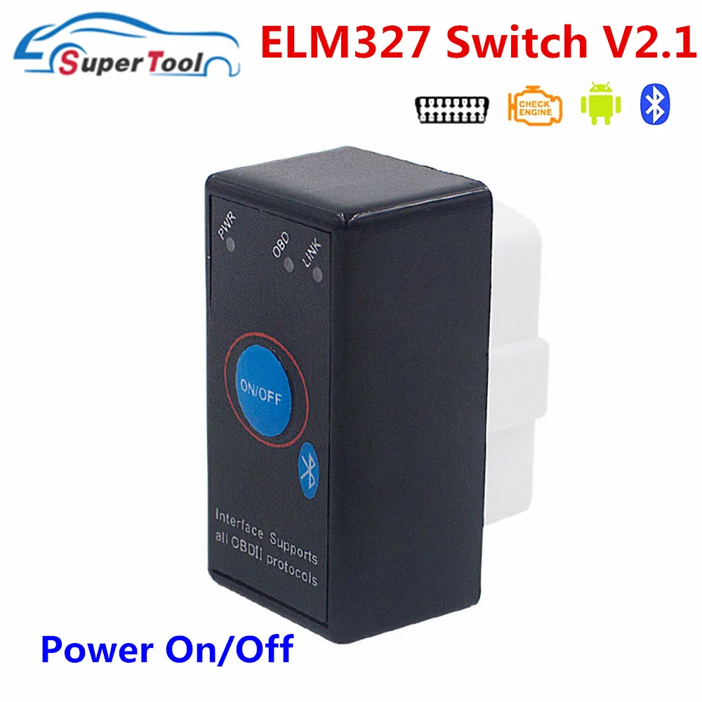 OBD2 переключатель On/Off ELM327 Bluetooth V2.1 ELM 327 сканер штрих-кода OBD 2/OBD ii протоколов