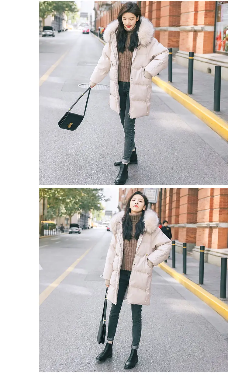 VANGULL Elegant Fur Collar Coat New Winter Thick Jacket Women Long Down cotton Parkas Female Warm Hooded Jacket Coat