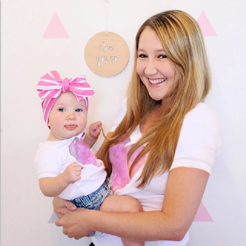 Мама для мамы и дочки детская одежда летняя Baby Love принт розовая футболка Обувь