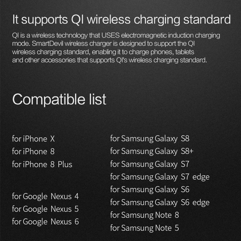 Беспроводное зарядное устройство SmartDevil 10 вт QI для iphoneX 8 Plus быстрая беспроводная