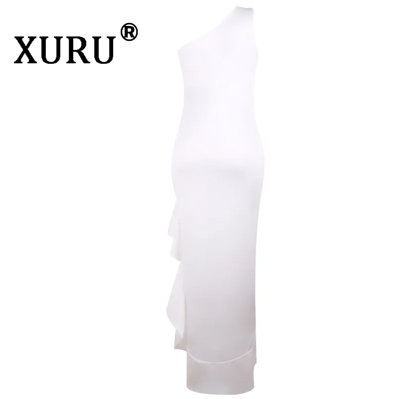 

XURU new women's dress with fork and ruffled dress dress white wine red green black dress