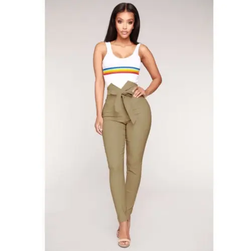 Womens Skinny Slim Stretchy Bandage Bowknot Pants Jeggings Pencil Trousers Casual Solid Drawstring High Waist | Женская одежда
