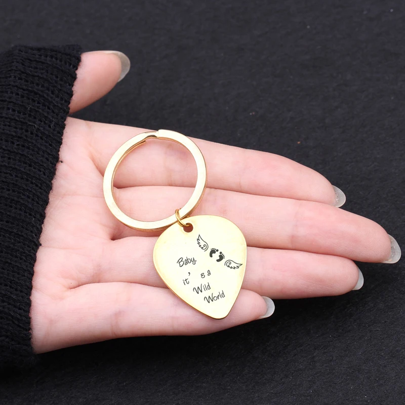 For Baby Loss Memorial Gift Guitar Pick Stainless Steel Keychain Hand Stamped It's A Wild World Fashion Jewelry Tag | Украшения и