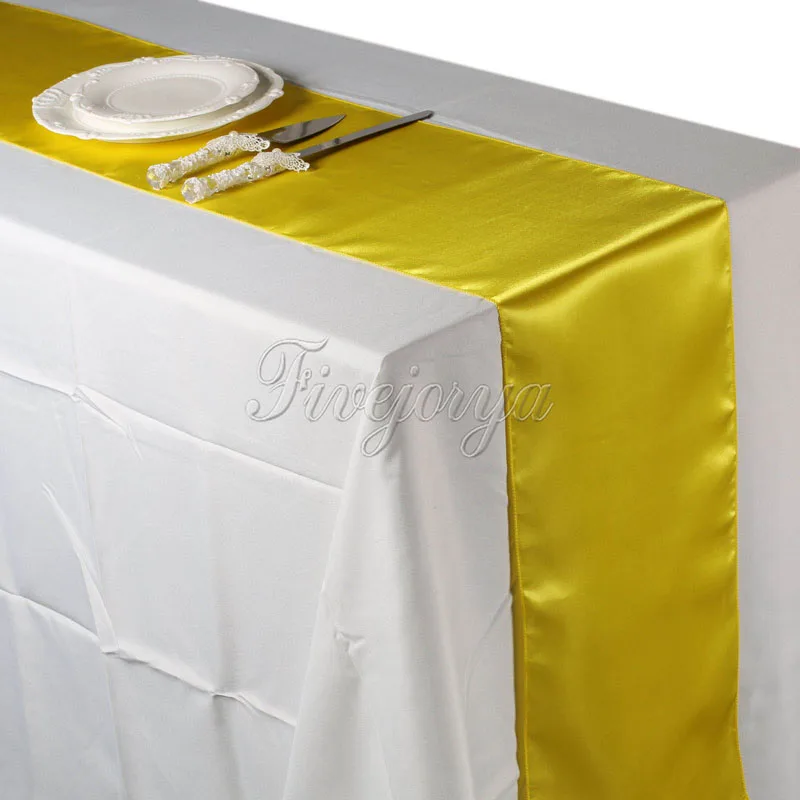 10PCS New Yellow Satin Table Runners 12&quot x 108'' Wedding Party Banquet Decorations 30cm 275cm | Дом и сад