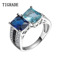 tigrade luxury vintage 925 sterling steel silver jewelry blue crystal women ring wedding rings palace bague medusa anillos aneis