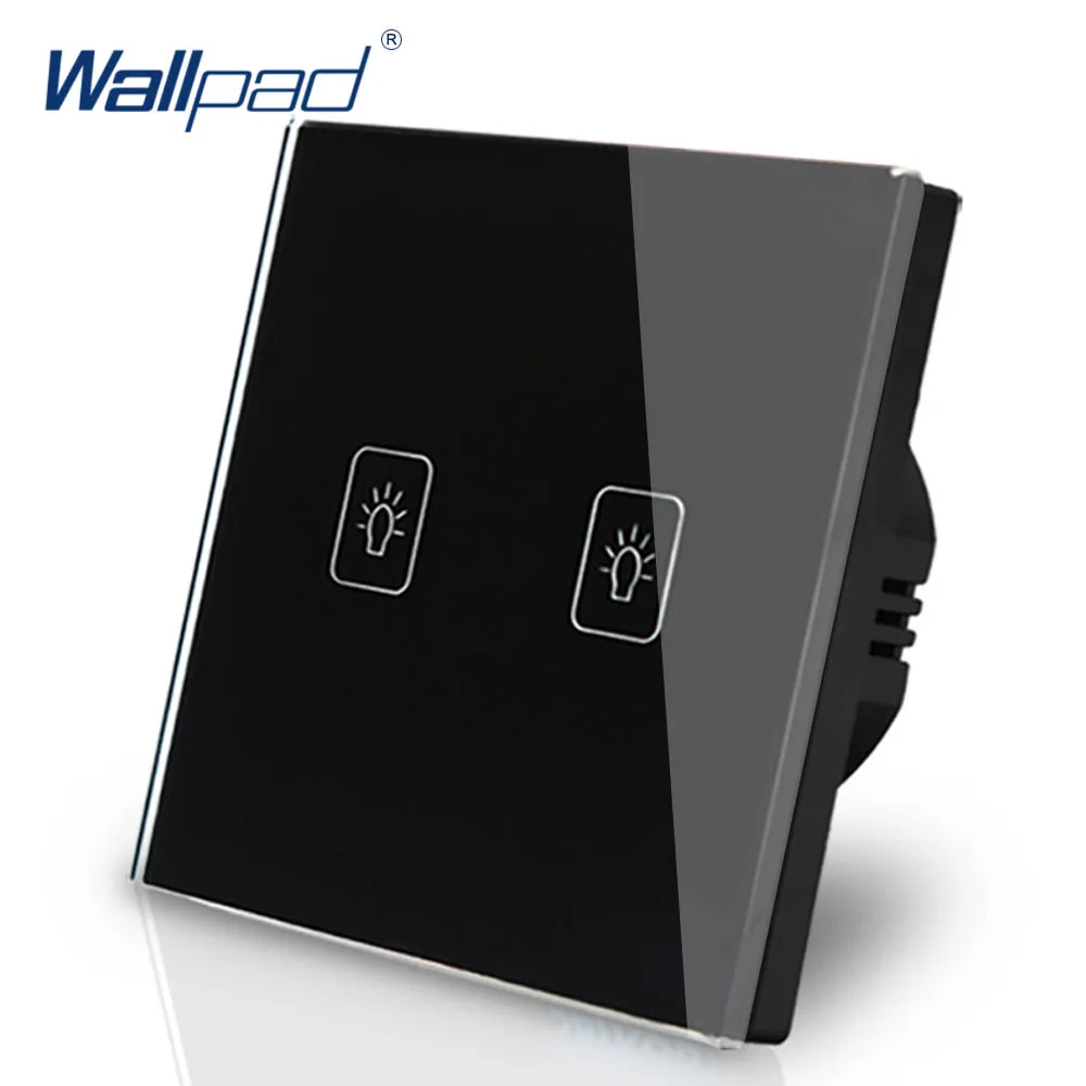 2 банды 2 способ промежуточный переключатель Wallpad Роскошный белый кристалл стекло настенный сенсорный выключатель нормальный 110-250 В европейский стандарт - Цвет: Square Black