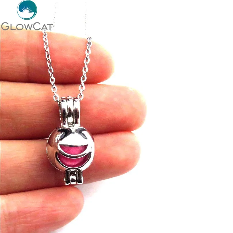 KP475 Emoticons Enamel Smile Face Real Pearl Cage Essential Oil Diffuser Trendy Aroma Locket Necklace Kids Funny Jewelry Gift | Украшения и
