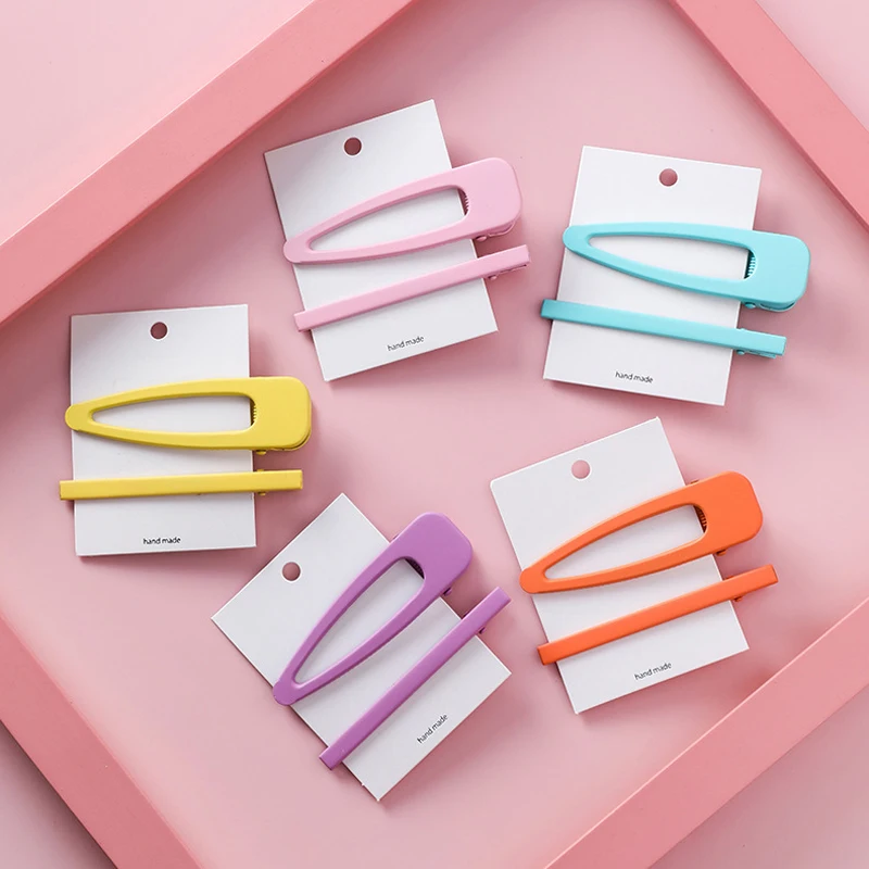 Candy Color Hair Clip Headwear Set 2Pcs Acrylic Hollow Waterdrop Barrettes Hairpins Women Girls Cute Geometric Hair Accessories
