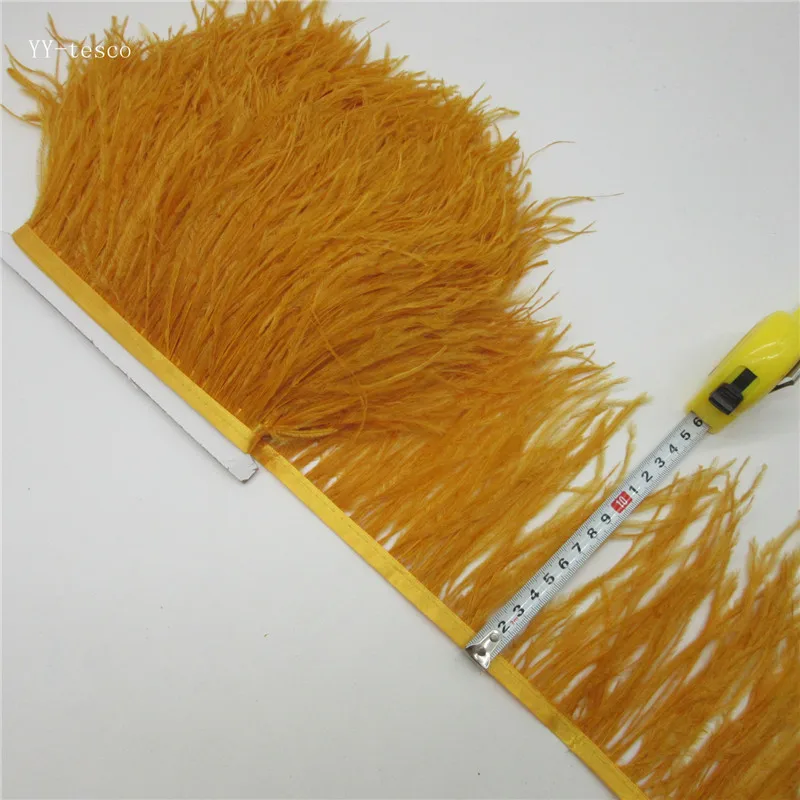 Dark yellow 10 ярдов 10-15 см обрезки страусовых перьев для юбки/платья белые страусиные перья ленты DIY перо для рукоделия оперение одежды - Color: Dark yellow