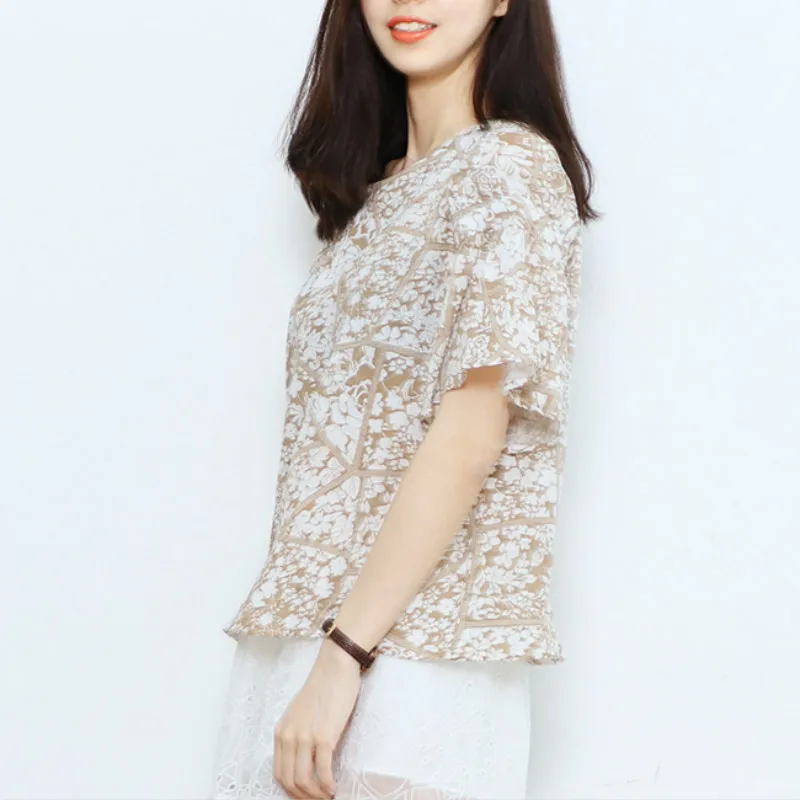 Wankou Women Blouse Summer 2017 New Short Flare Sleeve Sweet Print O-neck Regular Blouses Womens Tunic Shirts Female Clothing |