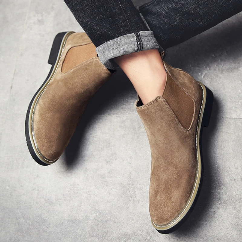 Мужские ботинки челси больших размеров дышащие кожаные замшевые для пустыни