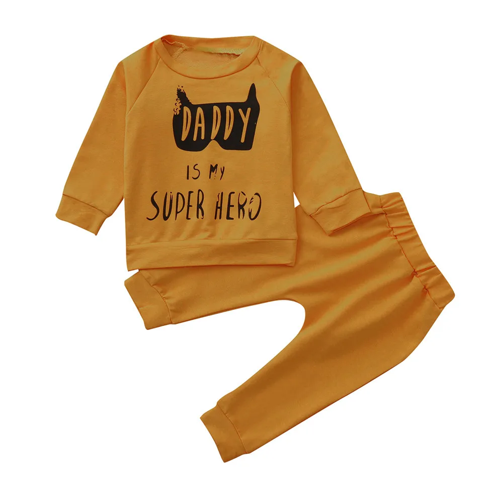 Toddler Boy Clothes 2019 Children Baby Outfits Girl Letter Tops T-shirt Pullover Sweatshirt+Pants 2pcs Set | Детская одежда и