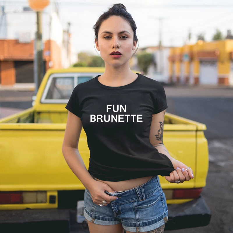 BLWHSA Fun Brunette Smart Blonde Printed Best Friend T Shirt Women Short Sleeve Funny T-shirt Designer Summer Tops Tees | Женская одежда