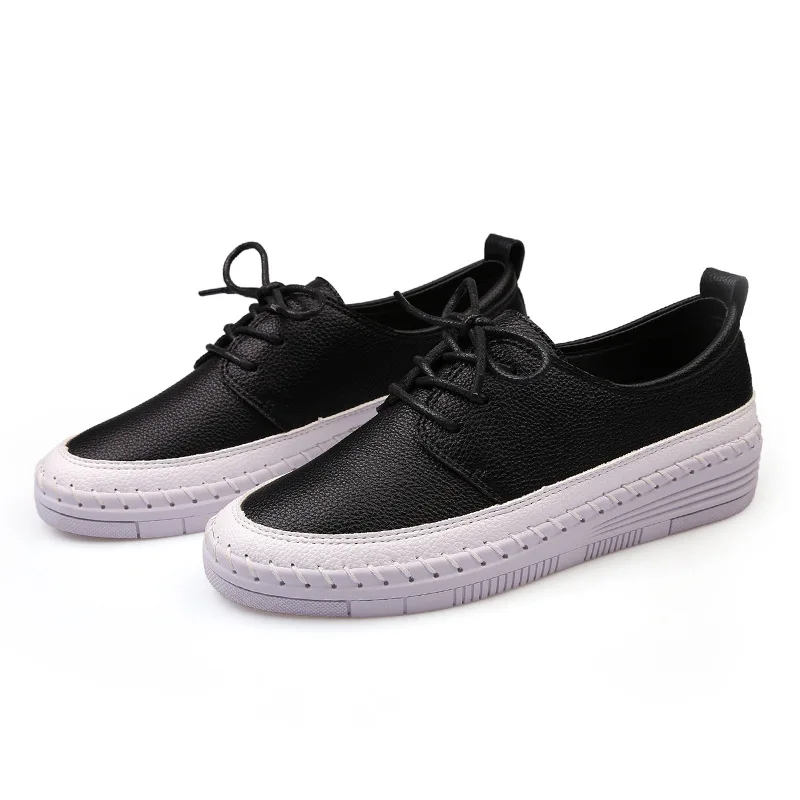 Микрофибра кожа маленькие белые туфли Женская прошитая обувь на подошве из