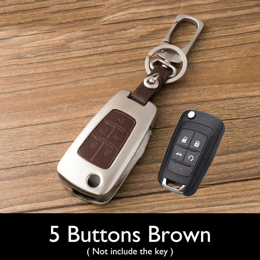 5 Buttons Brown Цинковый сплав+ кожаный чехол для ключей автомобиля Buick, CHEVROLET CRUZE Camaro Malibu Sonic Spark Volt Opel ASTRA Astra Antara брелок для ключей - Название цвета: 5 Buttons Brown
