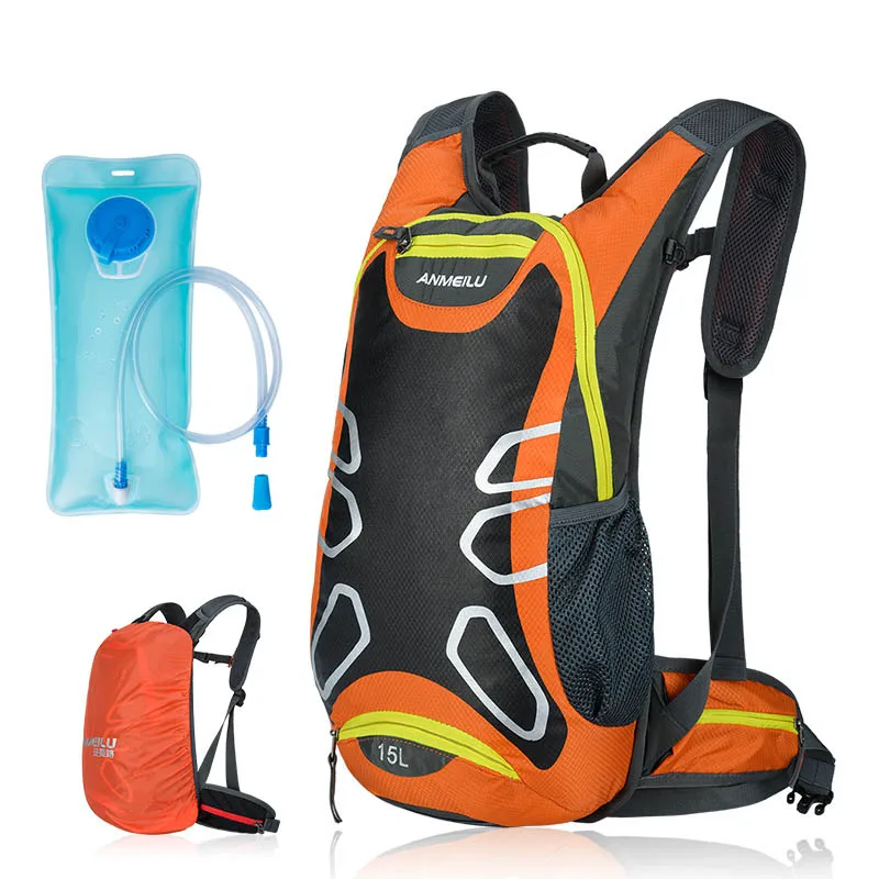 Orange and water bag Велосипедный рюкзак ультралегкий спортивный рюкзак для верховой езды MTB гидратационный рюкзак 15л велосипедный рюкзак с дождевиком, без сумки для воды - Цвет: Orange and water bag