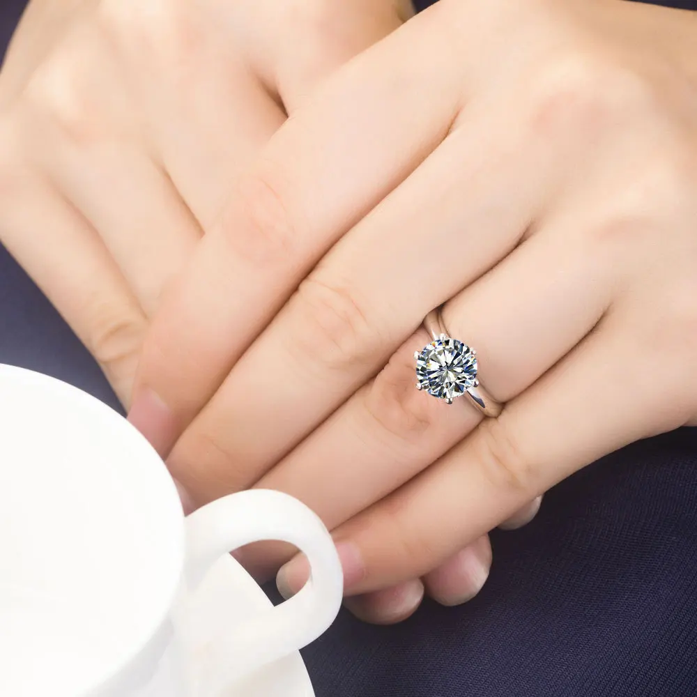 

Top Quality Test Positive 3Ct Real Moissantie Engagement Ring Solid 18K 750 White Gold Ring for Women Wedding Ring