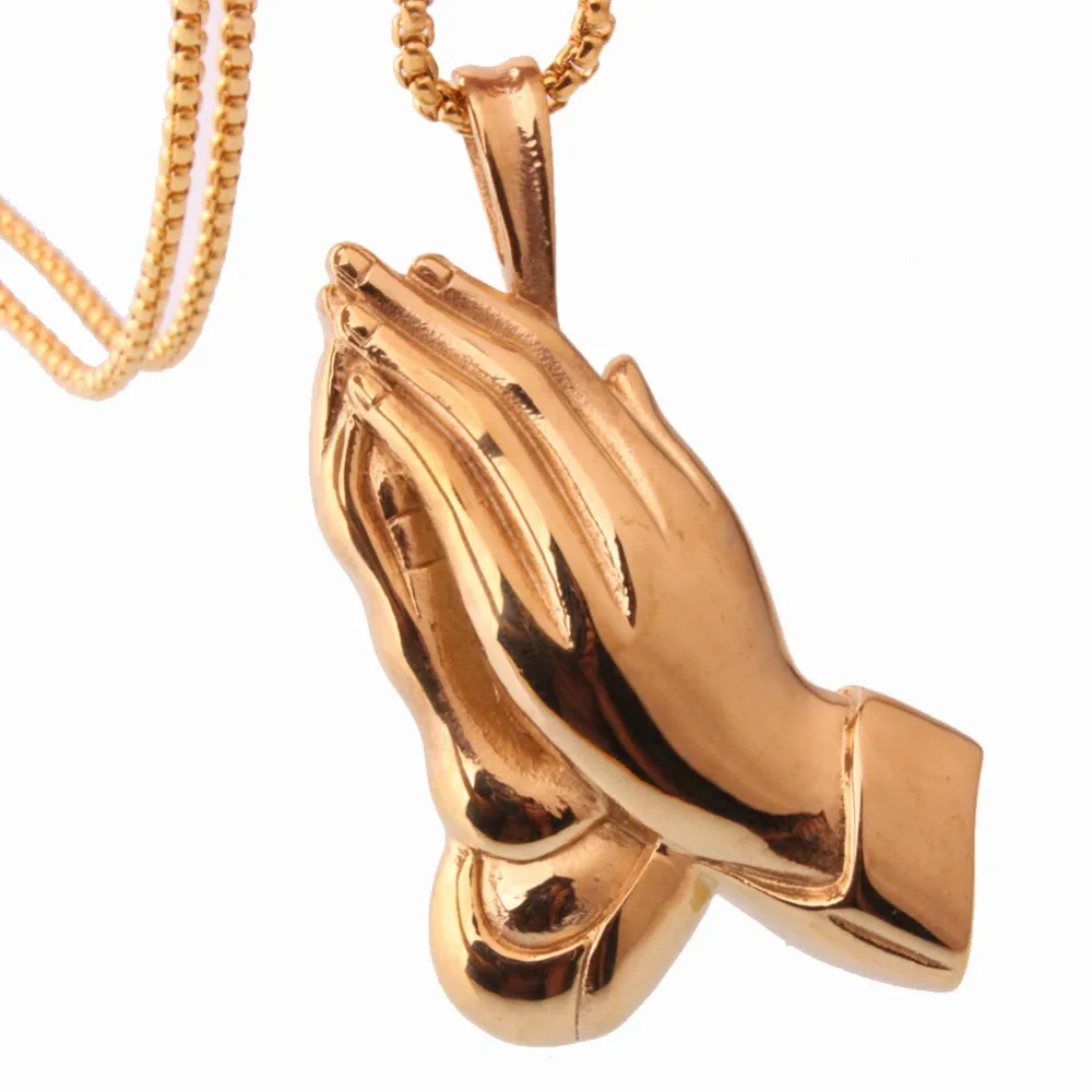 

New Arrive 316L Stainless Steel Gold Tone Prayer Head Mens Unisexs Pendant Necklace Free Box Chain 24" Fashion Jewelry Xmas Gift