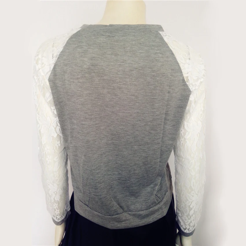 Blusa Feminina 2015 Women Casual Long Sleeve Lace Blouse Shirt O Neck Tops Solid Blouses Shirts Plus Size XXL |