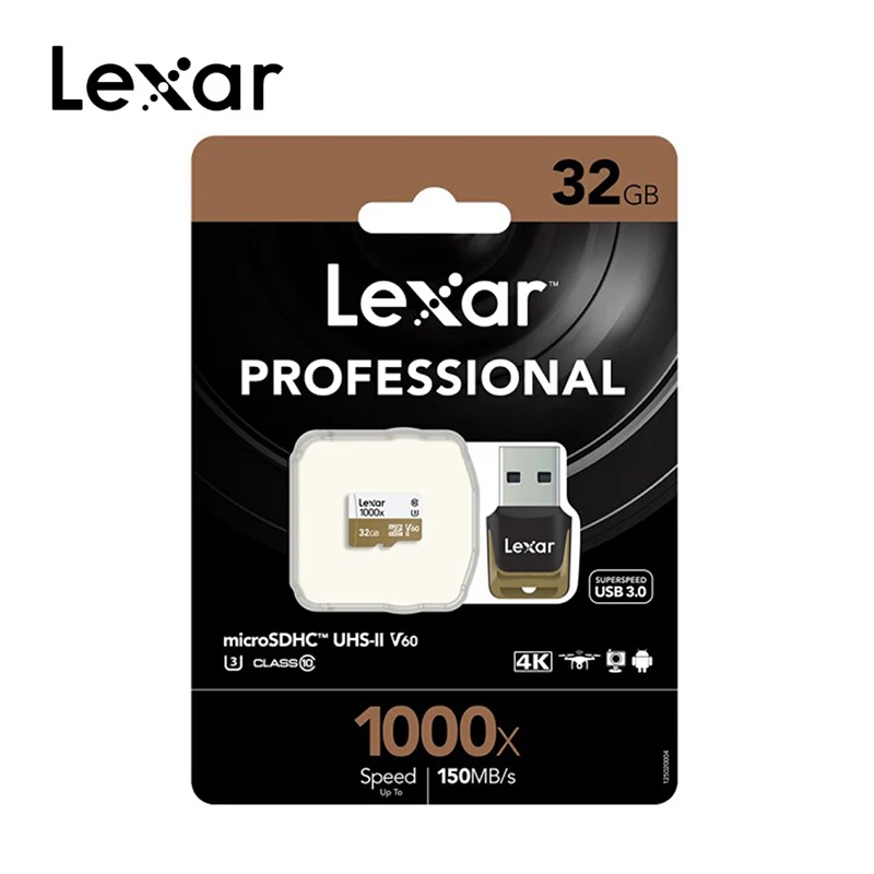 Lexar 150 МБ/с./с. 1000x Micro sd карта 32 Гб 64 Гб 128 ГБ для дрона спортивная видеокамера microsd 256 Гб карта памяти+ подарок кардридер UHS