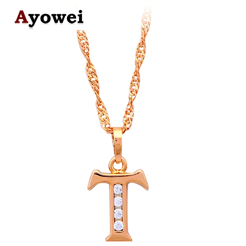 Ayowei Hot buying in Worldwide 26 Letters k Yellow gold tone crystal necklaces &amp pendants fashion jewelry LN156A for women | Украшения и