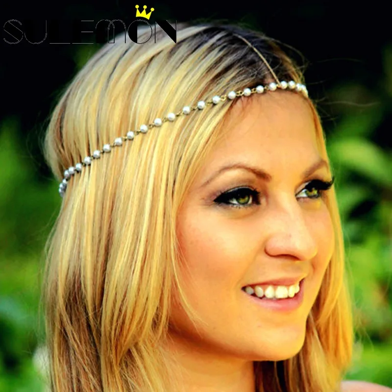 Модный головной убор с цепочкой из жемчуга и золота головные уборы свадебные