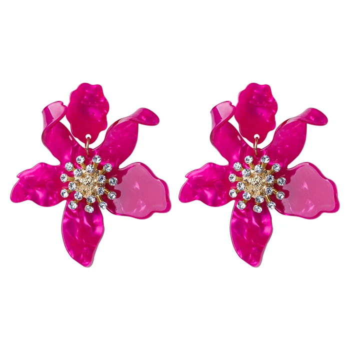 pink Trendy Big Acrylic Drop Earrings for Women Statement Vintage Wedding Party Earrings Fashion Jewelry Dangle Flowers Brincos - Окраска металла: pink