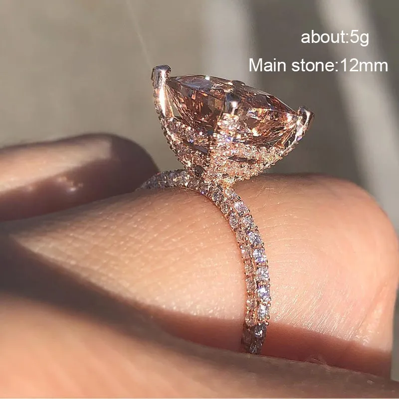

Huitan New Engagement Ring Champagne Gold Super Flash Round Shining CZ Rings Luxury Crystal Temperament Female Jewelry