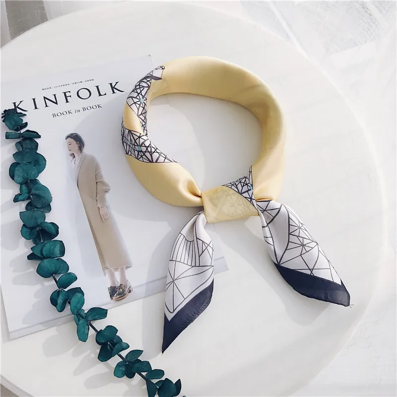 

Yishine 70*70 CM Silk Scarf Romantic Tower Prints Women Shawl Satin Small Squares Head Bag Decorative Scarves
