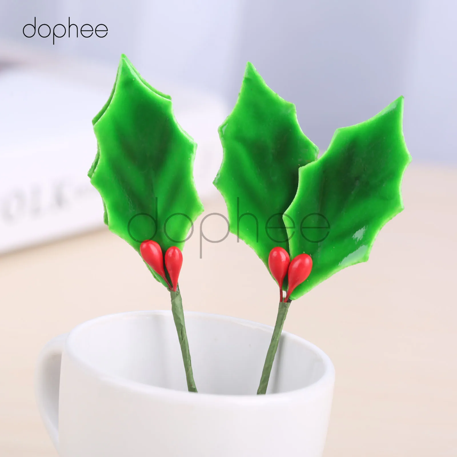 Dophee 10 шт Искусственные листья+ ягоды Холли для свадебной вечеринки, украшения дома, сделай сам, Рождественский Искусственный лист, цветок, шелковые листья