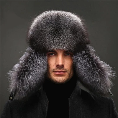 Blue Fox IANLAN мужской Полный Пелт синий лисий мех бомбардировщик шапки натуральный мех енота наушники шапки зимние уличные Натуральная овечья кожа шапки IL00238 - Цвет: Blue Fox