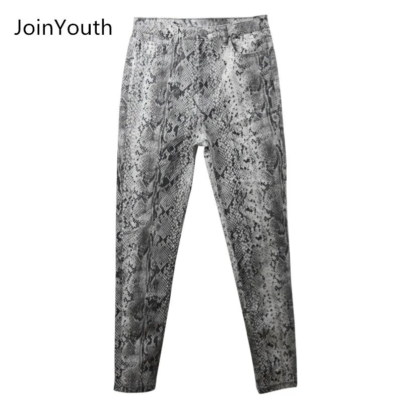 Grey JoinYouth, женские брюки-карандаш со змеиным принтом, с высокой талией, обтягивающие, модные, тянущиеся, Осень-зима, эластичные, женские брюки - Цвет: Grey