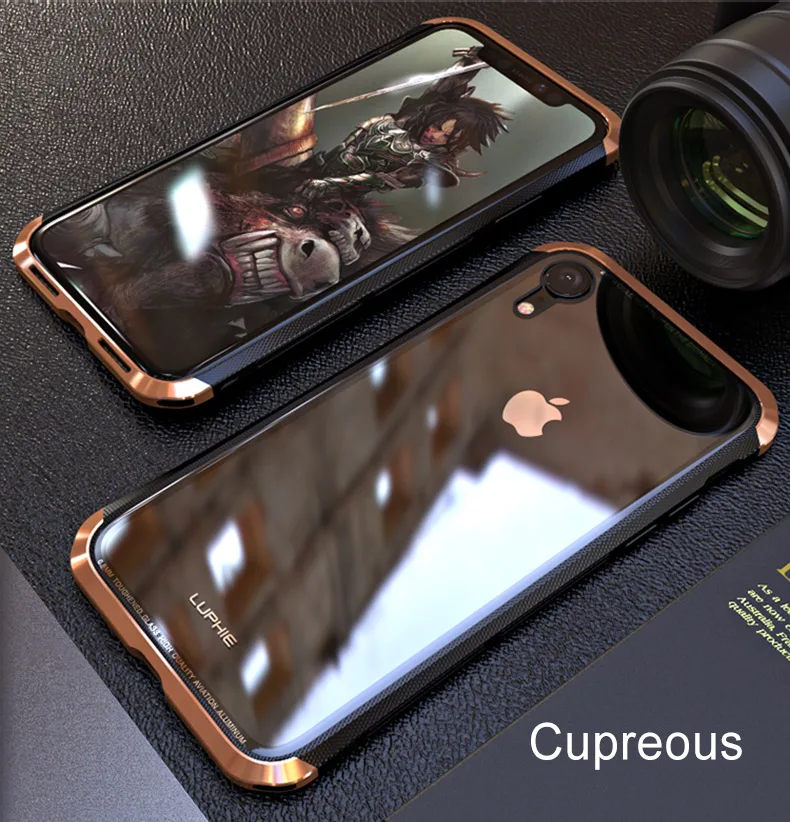 LUPHIE алюминиевый бампер чехол для iPhone X XS Max XR XS Роскошный Жесткий металлический каркас для iPhone 6 6 S закаленная задняя сторона противоударный
