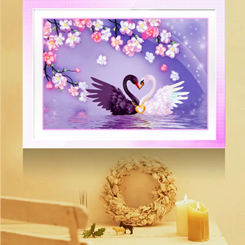 

DIY Full Diamond Embroidery Swan of love Round Diamond Painting Cross Stitch Kits Mosaic Home Decoration