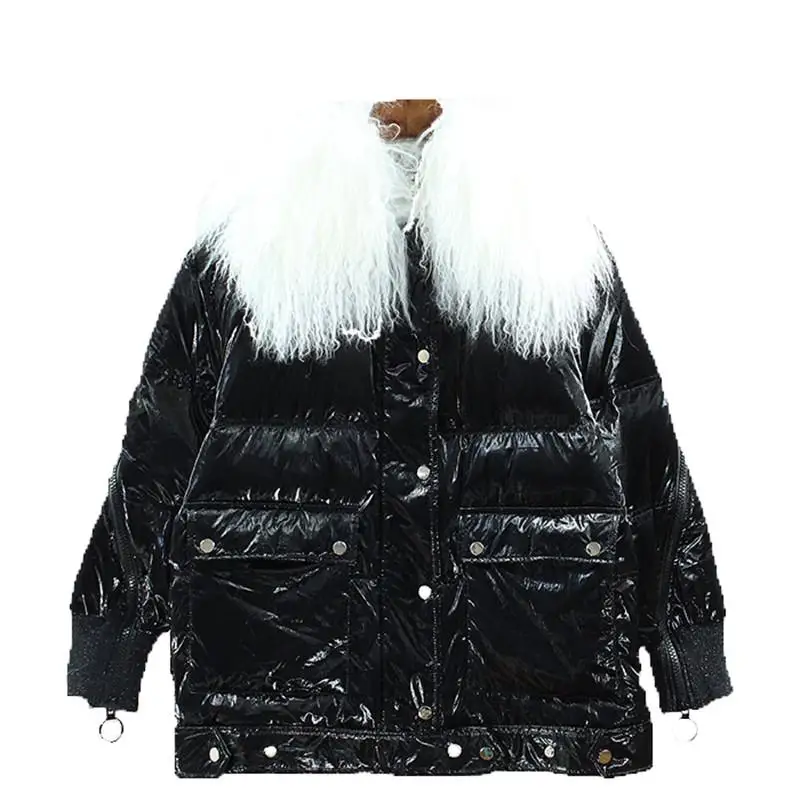 

Women Fashion Winter 90% White Duck Down Coats Parkas With Real Lambswool Collar Jackets Female Casual Thick Warm Overcoats V482