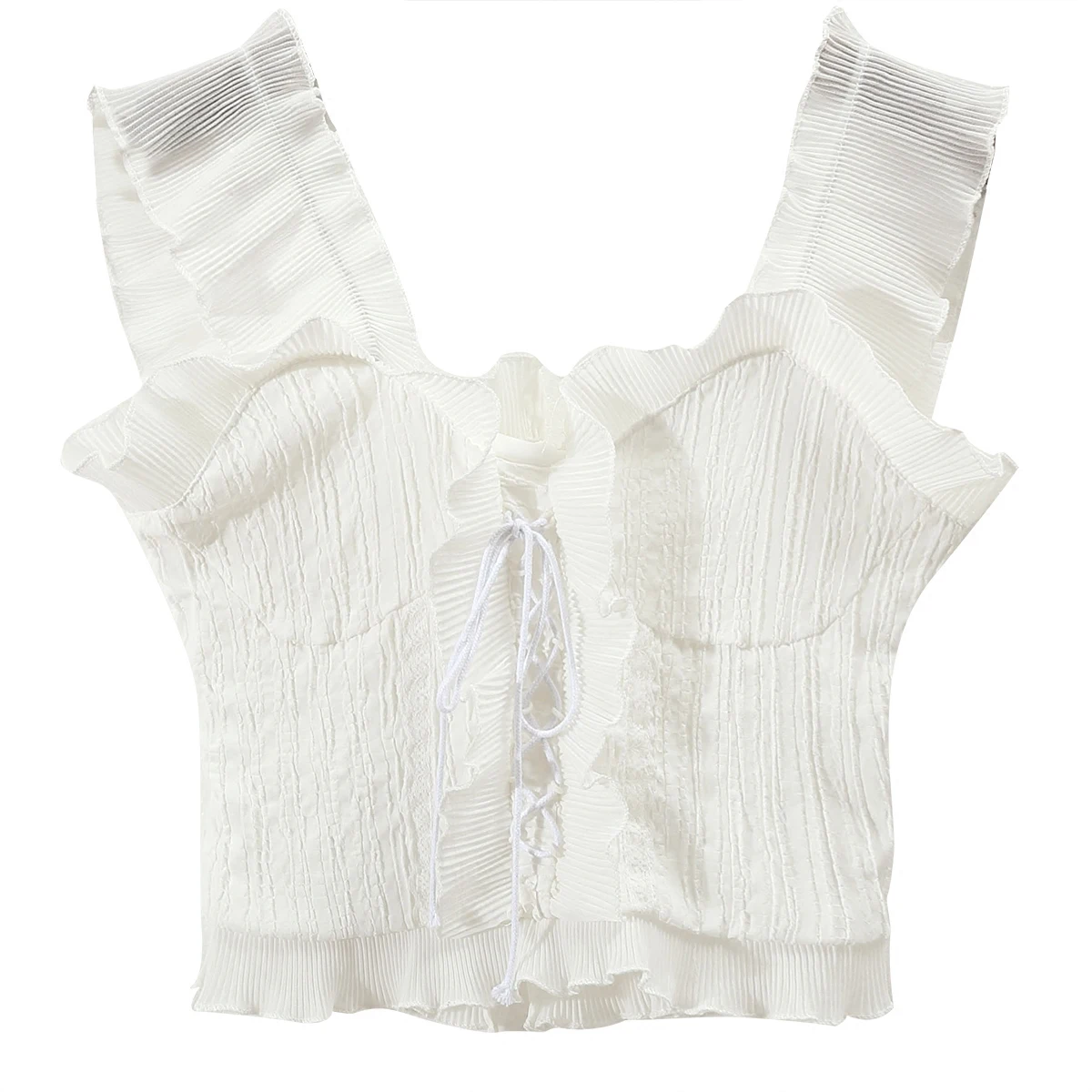 Ретро шифоновые оборки Camis тонкая высокая талия шифон жилет милые короткие