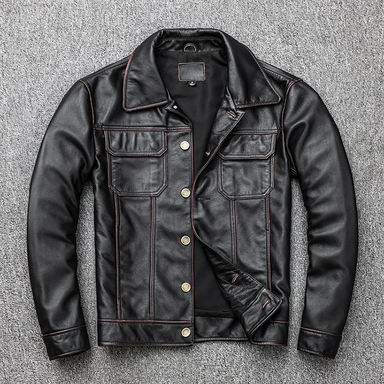 

Free Shipping.popular mens vintage leather jacket.fashion cool cowhide coat.classic style slim casual jackets.sales.