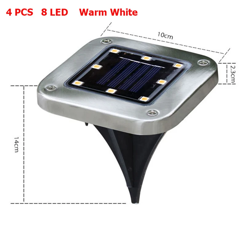 Warm White 2/4 шт. 8LED Солнечный Мощный дисковый светильник s похороненный светильник под земной лампой Открытый Путь сад настил напольный светильник водонепроницаемый солнечный светильник - Испускаемый цвет: Warm White