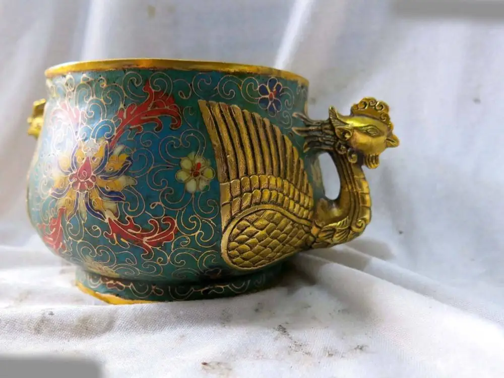 China bronze gold Cloisonne carved Beautiful phoenix figure Incense burner | Дом и сад