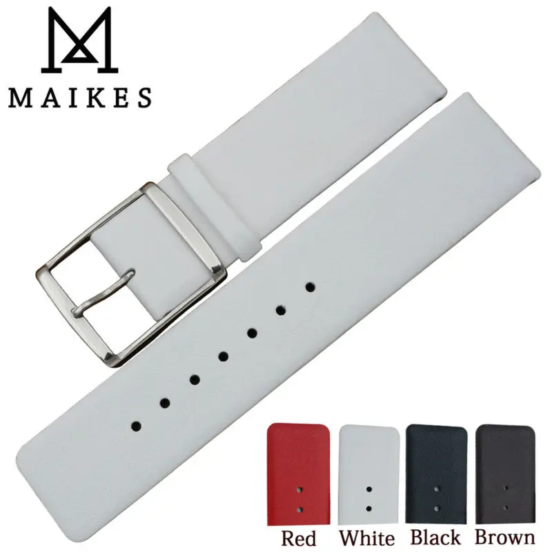 

MAIKES New 16mm 18mm 20mm 22mm Genuine Leather Watch Band High Quality Thin White Watch Strap Case For CK Calvin Klein