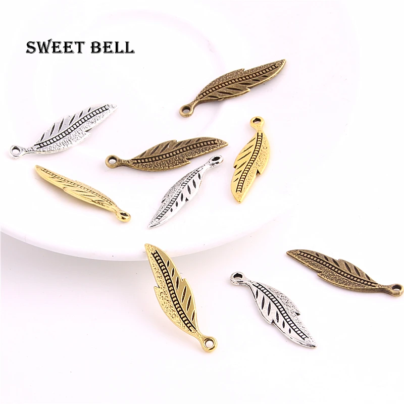 SWEET BELL 50 шт. 9*33 мм трехцветные металлические маленькие подвески в виде перьев