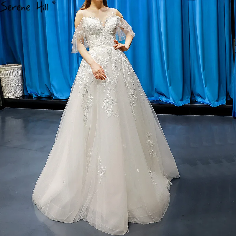White A-Line Sexy Wedding Dresses Real Photo 2020 High-end Vintage Short Sleeves Bridal Gowns HM66822 Custom Made | Свадьбы и