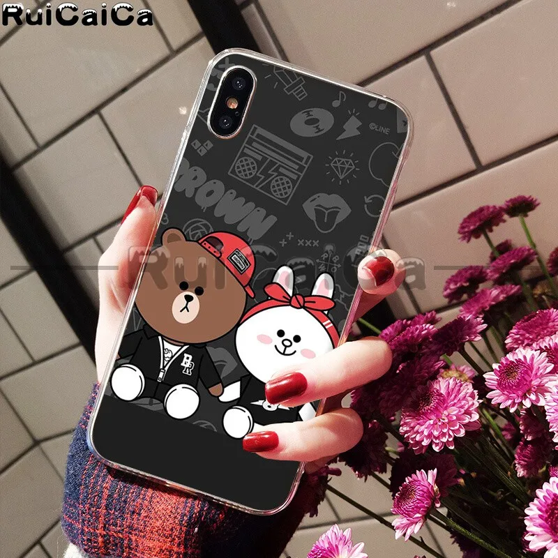 RuiCaiCa Line Friends коричневый Медведь Мягкий ТПУ чехол для телефона для Apple iPhone 8 7 6 6S Plus X XS MAX 5 5S SE XR мобильных телефонов